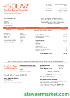 Plus Solar Systems Sdn Bhd utility business bill,  SCR
